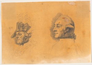 Preparatory Work for Two of the Heads for the Engraving: Frederick the Great Rides Home After a Review at Potsdam by J.F. Clemens