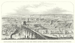 Newcastle, from Gateshead, with the High Level Bridge by J.L. (after) Williams