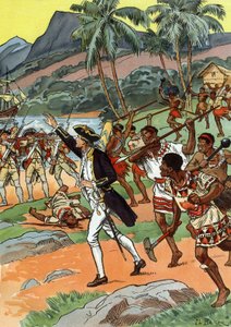 Death of James Cook killed by locals in Hawaii by J.L Beuzon (fl.1880 1940)