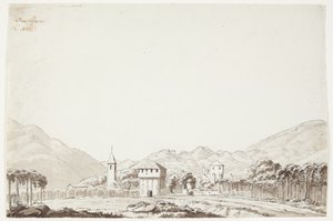 Landscape from Domodossola in Switzerland with Church and Watchtower by J.L. Lund