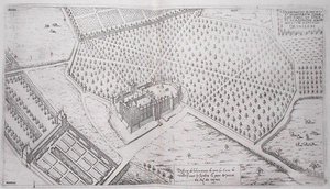 Chateau de Vallery with gardens, park and part of the vineyard, from 