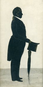 Silhouette of a Man with a Top Hat, Frock Coat and Umbrella