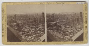 Stereograph of view southwest from Water Tower after the Chicago Fire of 1871 by J. H. Abbott