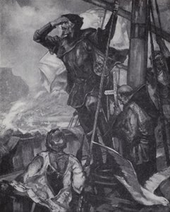 Portuguese explorer Vasco da Gama sighting the Cape of Good Hope on his voyage to India by J. H. Amschewitz