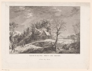 View of a House by a Bridge with Figures by J. Hémery