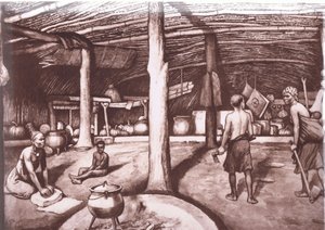 Inside a Kaffir Kraal, from MacMillan School Posters by J. Macfarlane