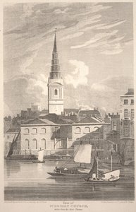 View of St. Brides Church, taken from the River Thames, engraved by Matthews