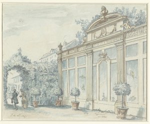 View in a French Garden with Gentleman and Lady by J. de Marsy