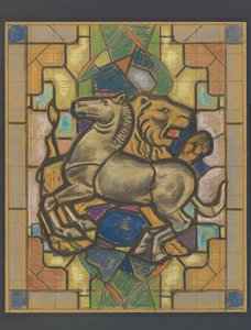 Design for a Stained Glass Window with a Horse and Lion by Jaap Weyand