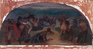 Cattle Thieves Surprised by Posse mural study, Burns, Oregon Post Office by Jack Wilkinson