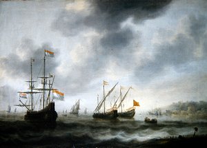 The Dutch Flagship De Roode Leeuw and Two English Vessels by Jacob Adriaensz. Bellevois