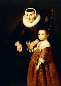 Portrait of a Lady, aged 80 with a Girl, aged 6, three quarter-length by Jacob Adriensz Backer
