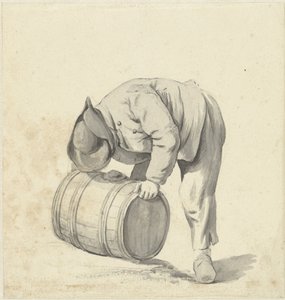 Man bending over to lift a barrel by Jacob Ernst Marcus
