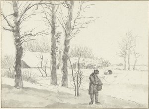 Snowy Landscape with Standing Man by Jacob Ernst Marcus