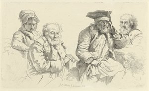 Study Sheet with Three Old Men and a Young Woman (Study Prints)