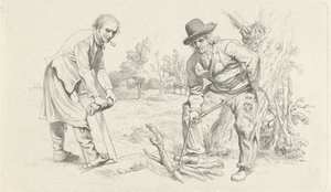 Study Sheet with a Wood Gatherer and a Man with a Saw (Study Prints series) by Jacob Ernst Marcus