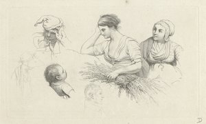 Study Sheet with a Woman with a Bundle of Twigs and Figures by Jacob Ernst Marcus