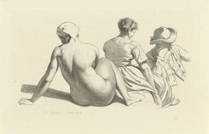 Study Sheet with a Seated Nude and Two Figures (series title: Study Prints) by Jacob Ernst Marcus