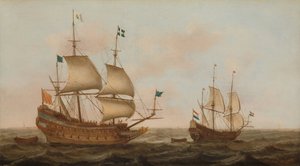 A Warship Built for France and a Dutch Yacht Under Sail by Jacob Gerritz Loef