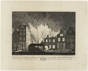 Fire in the Brewery De Twee Leeuwen in Rotterdam, 1782 by Jacob Groenendijk