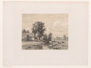 Landscape with Farm and Cow in the Water by Jacob Jan van der Maaten