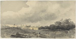 Landscape with Shepherd under Heavy Cloudy Sky by Jacob Jan van der Maaten
