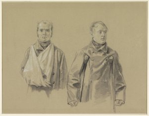 Two Wounded Soldiers, the Left with His Arm in a Sling, the Right on Crutches by Jacob Joseph Eeckhout