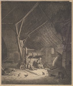 Interior of a Barn with Mother and Two Children, Right in Front a Pig, 17th century by Jacob Louys