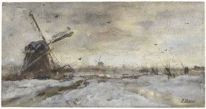 Landscape with Mill in the Snow by Jacob Maris