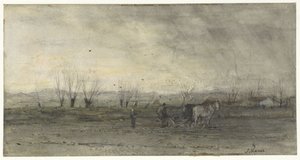 Landscape with Plowing Farmer by Jacob Maris