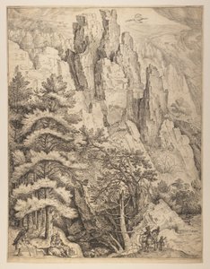 Bohemian Landscape with Couples and Hunters (left plate) by Jacob Matham
