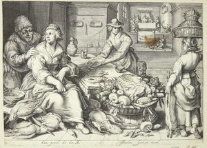 Kitchen Scene with a Kitchen Maid Plucking Poultry
