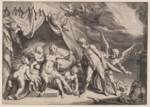 Venus and Mars Discovered by Apollo by Jacob Matham