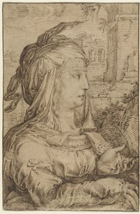 Woman in Fantasy Costume, Profile to the Right