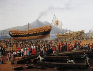 Launch of ship in Castellammare di Stabia shipyard by Jacob Philippe Hackert