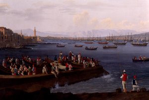 The Bay of Naples near Santa Lucia Showing the Naval Fleets Returning from Algiers by Jacob Philippe Hackert