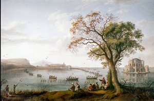 The Coot Hunt of Ferdinand I of the Two Sicilies on Lake Fusaro near Naples, Italy by Jacob Philippe Hackert