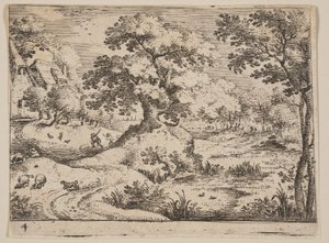 Path by a Swamp: Sheepdog and Sheep, from Landscapes by Jacob Savery I
