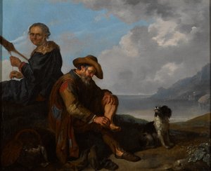 A Southern Coastal Landscape with a Pair of Figures and a Dog by Jacob Toorenvliet