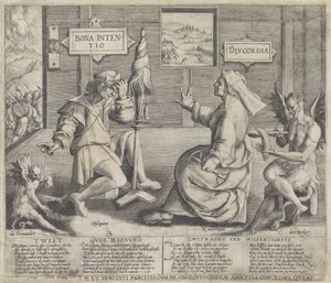 Allegory with Personifications of Good Intention (Bona Intentio) and Discord (Discordia) by Jacob de Gheyn (I) (circle of)
