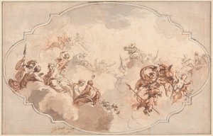 Design for a Ceiling: Apotheosis of Callisto or Diana (recto), and Sketch of Figures (verso) by Jacob de Wit