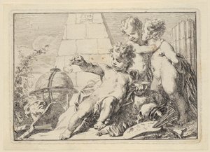 Three Genii at a Pyramid by Jacob de Wit