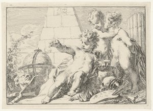 Three Genii at a Pyramid by Jacob de Wit