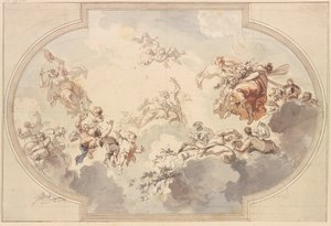 Many Genii and Bacchantes Floating in Clouds by Jacob de Wit