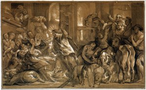 Christ Chasing Merchants from the Temple - by Jordaens