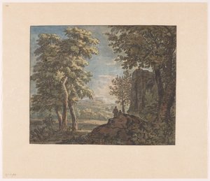 Arcadian Landscape with Ancient Ruin and Two Men by Jacob van Liender