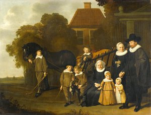 Group Portrait of the Meebeeck Cruywagen Family at the Gate of their Country Home on the Uitweg near Amsterdam by Jacob van Loo (attributed to)