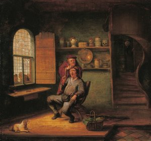 A Surgery, with Peasants watching a Doctor remove a Stone from the head of his Patient