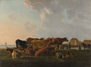 Landscape with Cattle by Jacob van Strij
