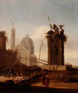 An Italianate Capriccio in a Mediterranean Harbour by Jacob van der Ulft